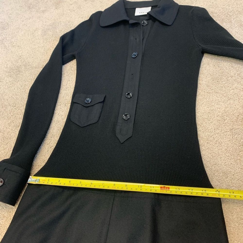 Akris Punto black ribbed knit long sleeve pleated wool dress Sz 4 NWOT - Picture 12 of 14